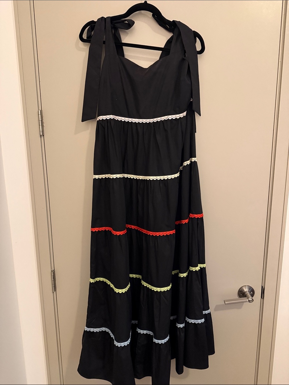 Sugarlips Black Maxi Dress with Multicolor Scalloped Trim